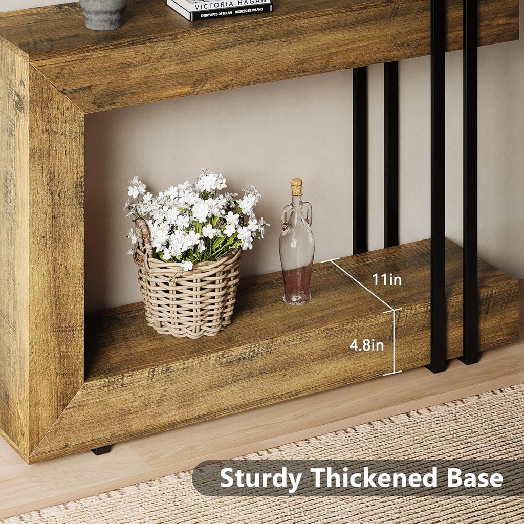 Einhomn 42.5" Console Table Behind Couch, 2-Tier Narrow Entryway Table with Storage, Wood Sofa Tables for Hallway/Entrance/Living Room/Foyer, Rustic Brown