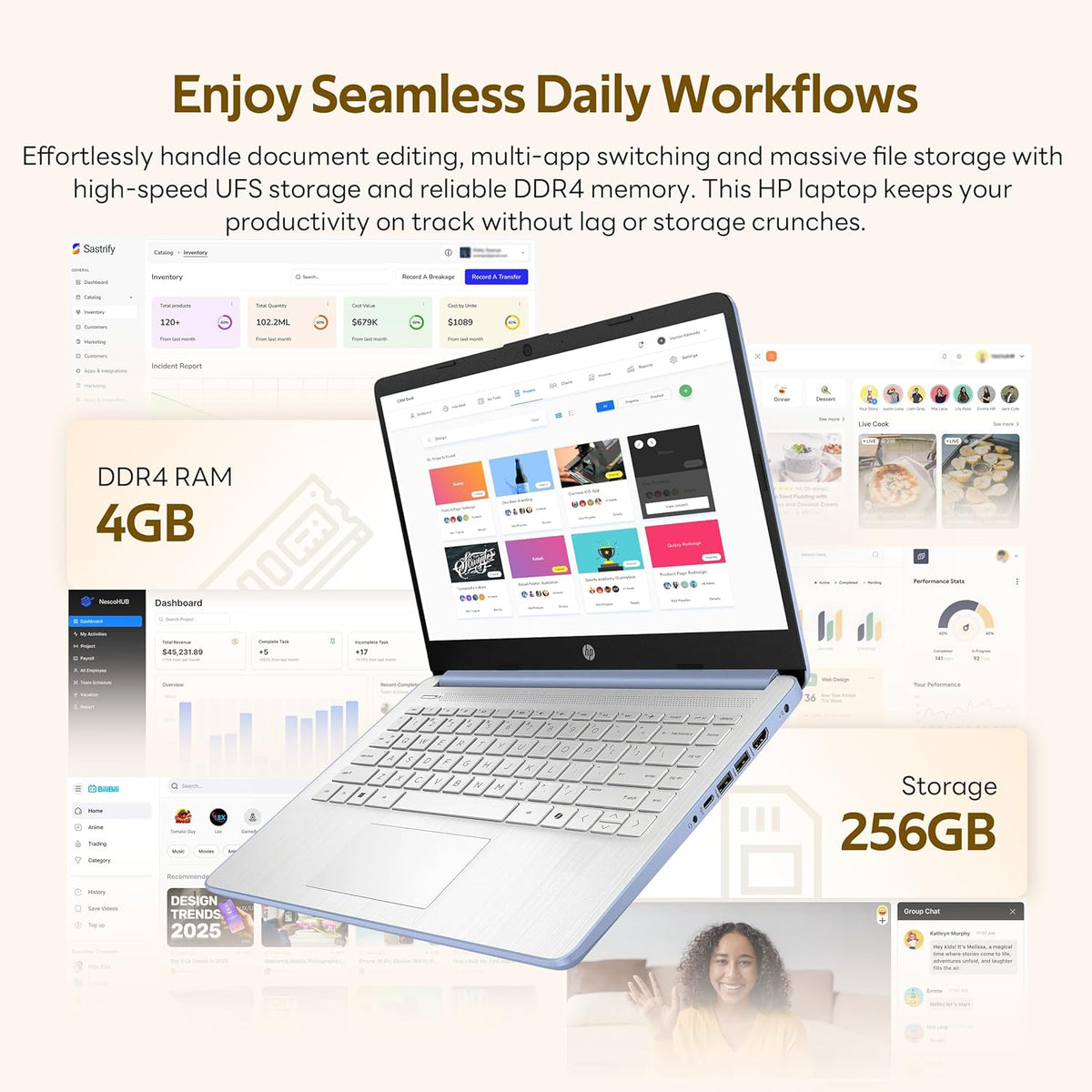 HP Stream 14" Laptop with AI Copilot, Flagship for Students & Business, 13th Gen Intel 4-Core, 4GB RAM, 256GB Storage (128GB UFS + 128GB Docking Station), Office 365 1-Year, Win 11 S, Sky Blue