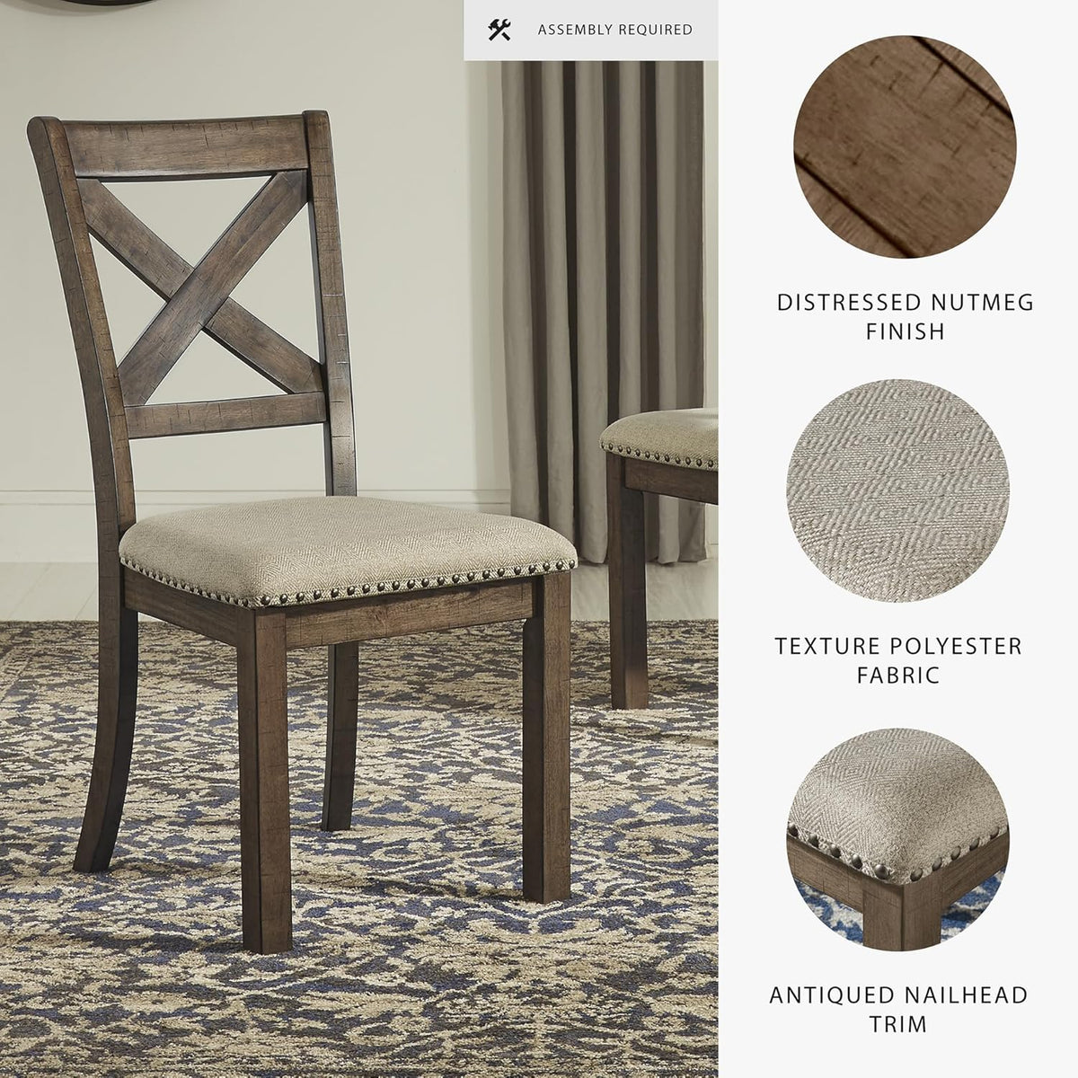 Signature Design by Ashley Moriville Modern Farmhouse 19" Upholstered Dining Room Chair, 2 Count, Brown