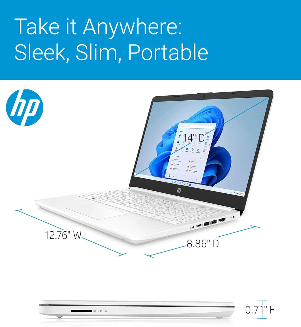 HP 14" Ultra Light Laptop for Student & Home (Intel Quad-Core N4120, 4GB RAM, 128GB(64GB + 64GB SD), 1-Year Office 365) 11-Hr Long Battery Life, Webcam, WiFi, Win 11 Home in S Mode - Snow White