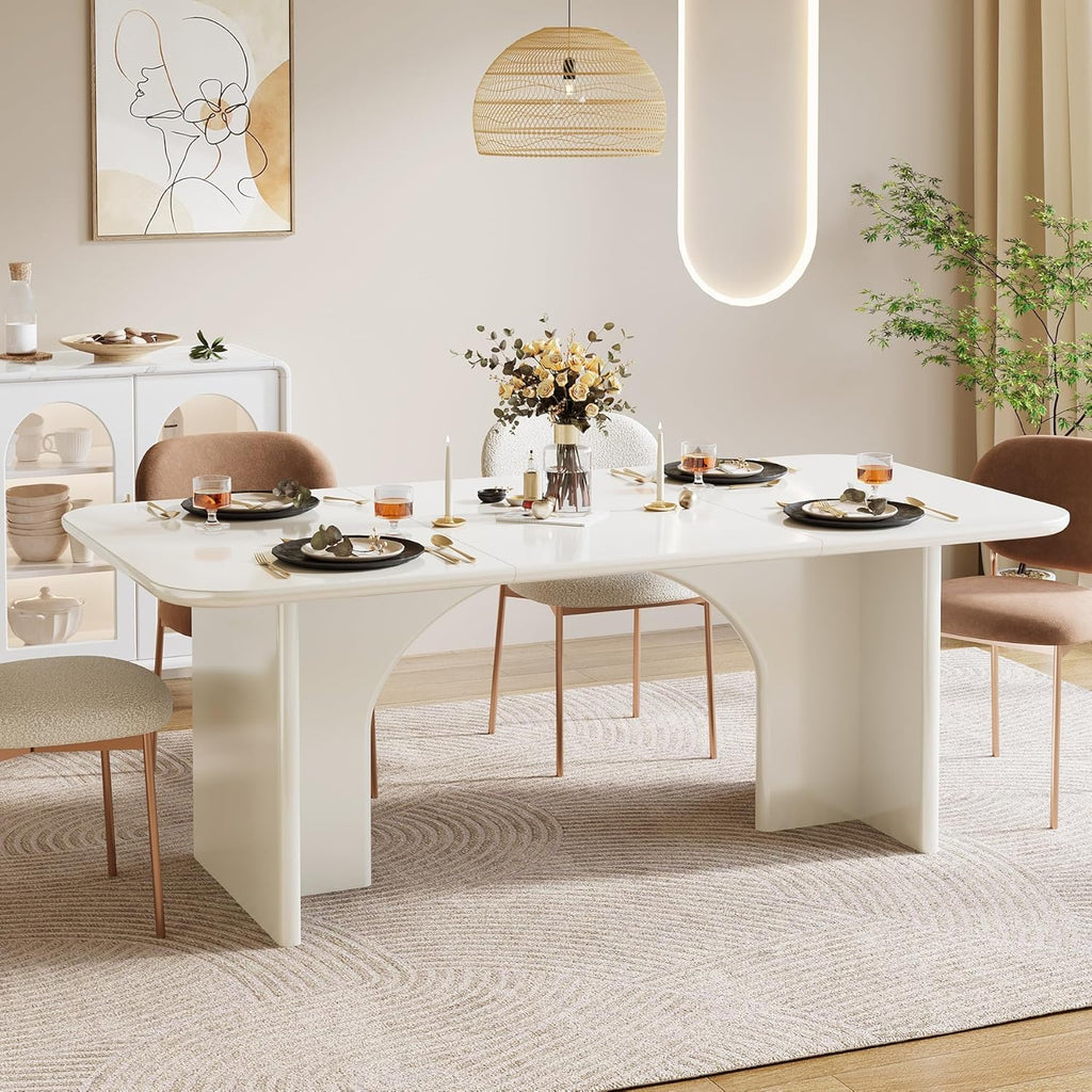 Tribesigns Modern White Dining Table for 4-6 People, 63" Large Rectangle Kitchen Table with Arch Design Legs, Dinner Table Kitchen & Dining Room Furniture