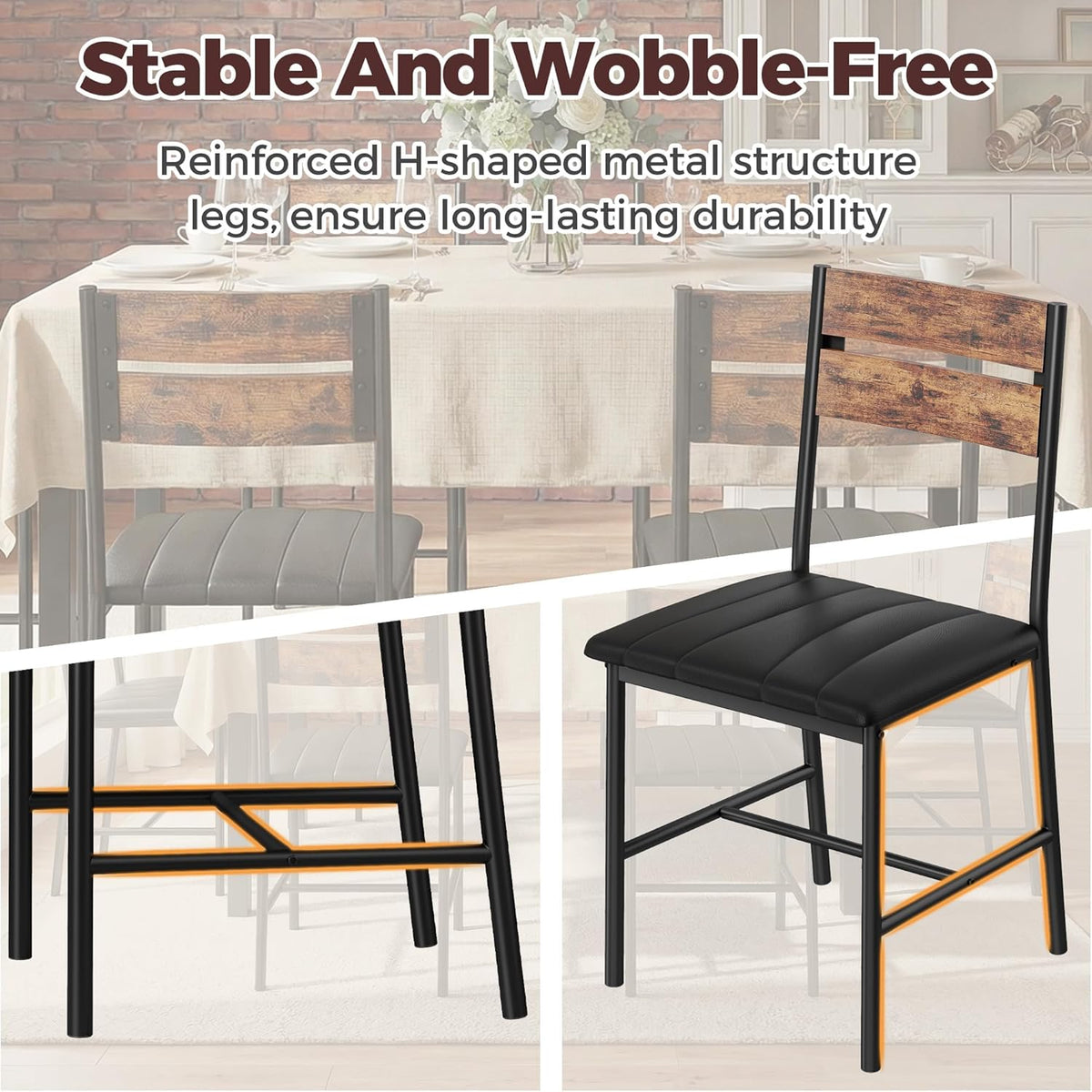 IRONCK Round Dining Table Set for 4, Dining Room Table Set with 4 Chairs, 47.2'' Dinner Table with Wooden Tabletop and Metal Base, 5-Piece Kitchen Table and Chairs, Rustic Brown
