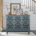 Sophia & William Sideboard Buffet Credenza Cabinet, 3-Door Hollow-Carved Accent Cabinet, Distressed Sideboard Storage Cabinet with Wood Veneer for Kitchen, Living Room, Dining Room, Entryway, Blue | 3-Door