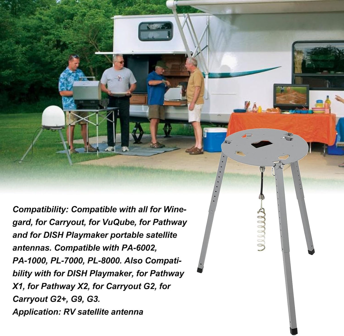 Satellite Tripod Mount TR 1518, 14.5 to 22 Adjustable Height Portable Dish Satellite Stand, Compatible with Carryout RV Satellite Antennas 11773