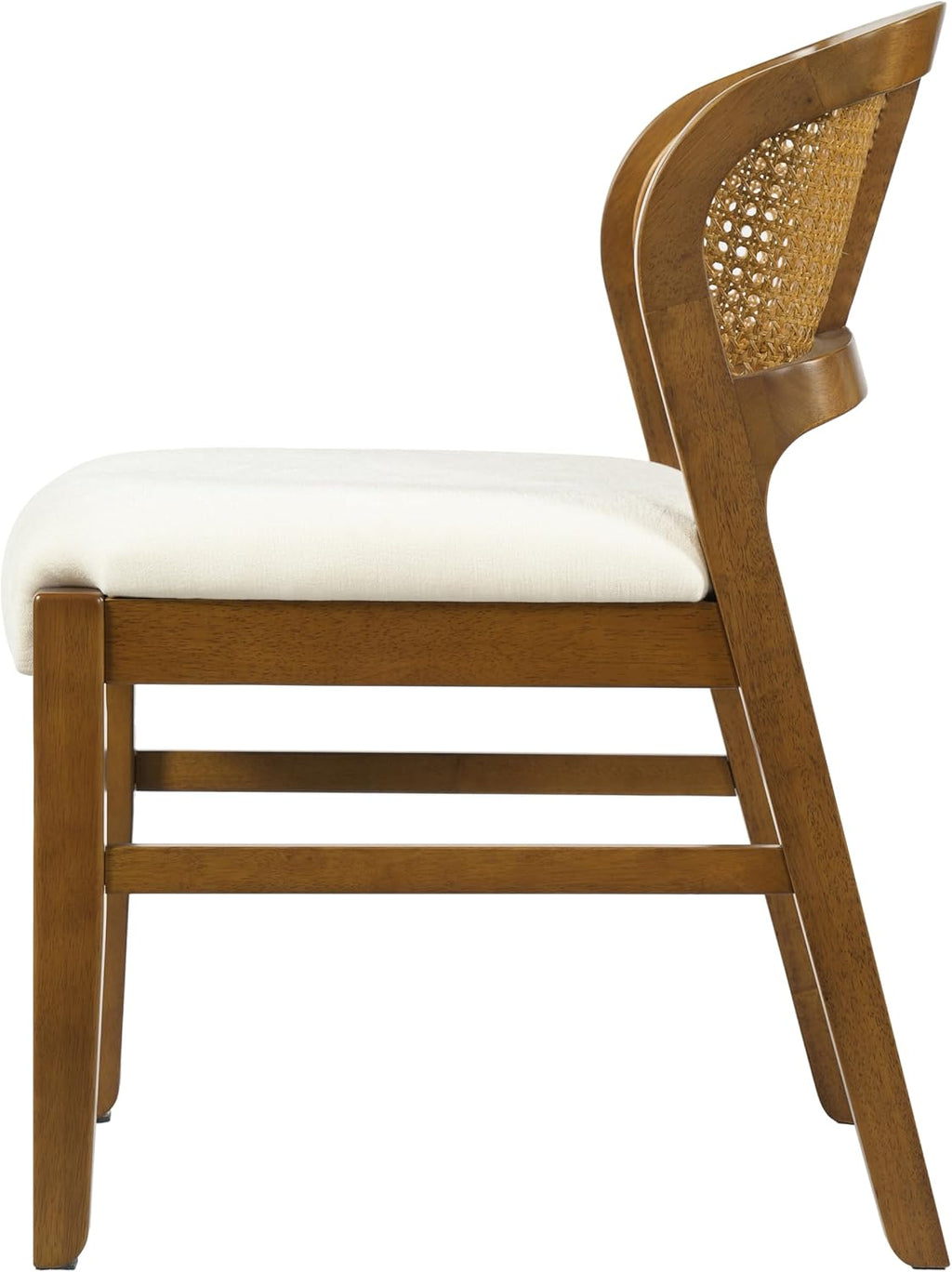 Christopher Knight Home Cayde Upholstered Dining Chairs Set of 2, Kitchen Side Chair with Cane Backrest, Rubberwood Dining Room Chair, Extra Seat for Living Room, Walnut+Beige