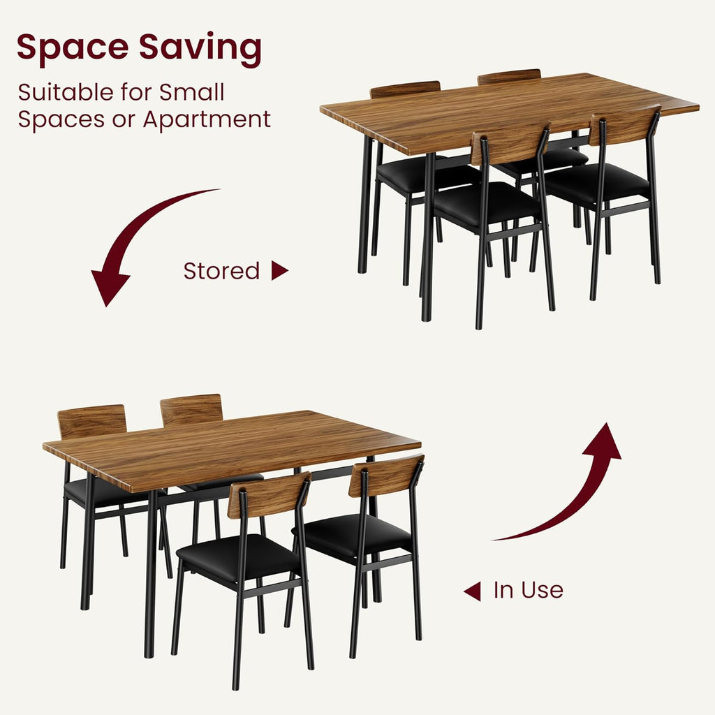 Garvee Dining Table Set for 4 with 4 Upholstered Chairs, Dining Room Table Set for 4 w/Smooth Edge, Wood Kitchen Table Chairs Set of 4 for Dining, Kitchen Room, Apartment,Walnut