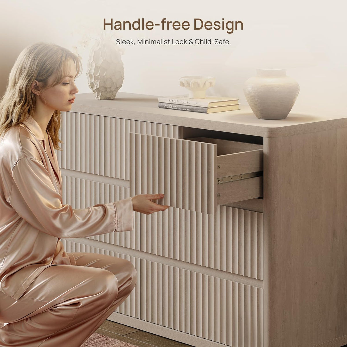SICOTAS Dresser for Bedroom with 7 Drawers 53.5" Large Fluted Dresser TV Stand Modern Bedroom Dressers & Chests of Drawers Horizontal Wooden Dressers Storage Organizer for Hallway Closet Entryway