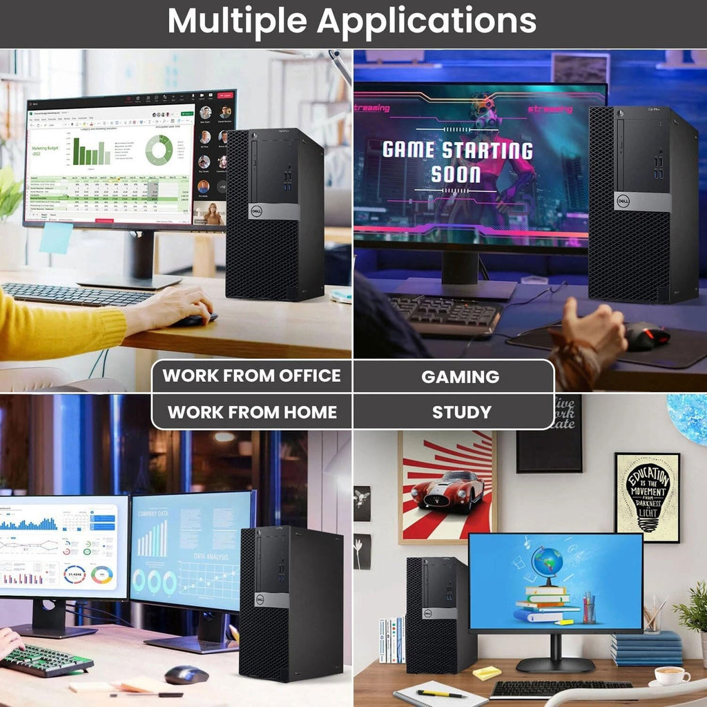 Dell Gaming Desktop Tower Computer PC – Intel Core i5-6500 – 32GB RAM – 1TB SSD – GeForce GTX 1050 Ti – New 24" Monitor – RGB Keyboard & Mouse – RGB Speakers – Wi-Fi – Windows 11 Pro (Renewed)