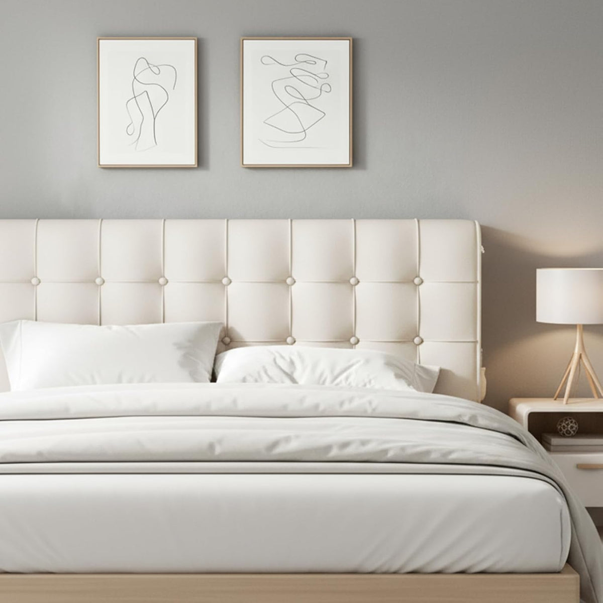 Upholstered Wall Mounted Headboard Queen Size with Removable Beige Cushion Peel and Stick Headboard Cover Soft Backrest for Dorm Bed Frame Bedroom Decor Washable Adhesive Head Board (Queen,Beige)