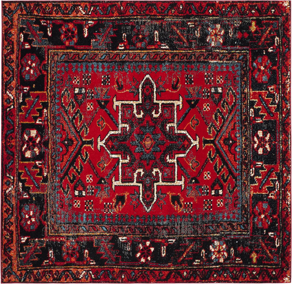 SAFAVIEH Vintage Hamadan Collection Area Rug - 8' Square, Red & Multi, Traditional Persian Design, Non-Shedding & Easy to Clean, Ideal for Living Room, Bedroom, Dining Space (VTH211A)