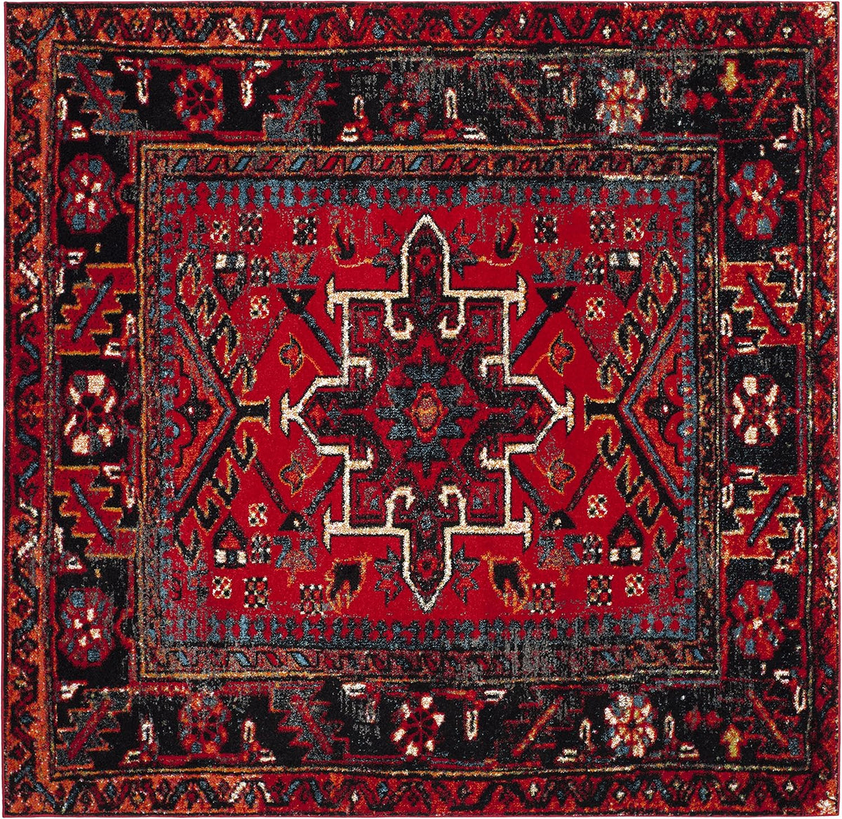 SAFAVIEH Vintage Hamadan Collection Area Rug - 8' Square, Red & Multi, Traditional Persian Design, Non-Shedding & Easy to Clean, Ideal for Living Room, Bedroom, Dining Space (VTH211A)