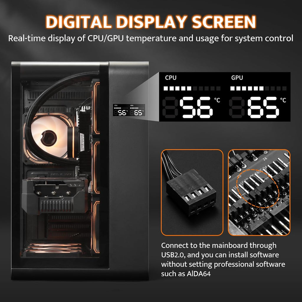 darkFlash ATX Mid-Tower PC Case with Screen, Three Side Glass, Curved Full View Dual Gaming PC Case, 4 PWM ARGB Fans Computer Case Pre-Installed, Type C, RTX 40 Compatible, Black(L280)