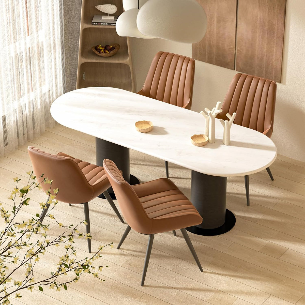 Nalupatio Modern Dining Chairs Set of 4, Comfy Dining Room Chairs with Thick Cushions, Upholstered Fabric Kitchen Side Chairs with Metal Legs, Brown
