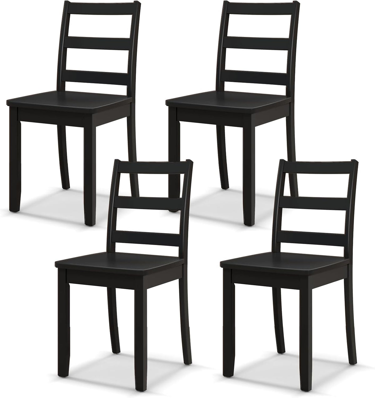 NAFORT Black Dining Chairs Set of 4 Wood, Armless Kitchen Chairs with Solid Rubber Wood Legs, Non-Slip Foot Pads, Max Load 400 Lbs, Farmhouse Seat High Ladder Back Dining Room Chairs