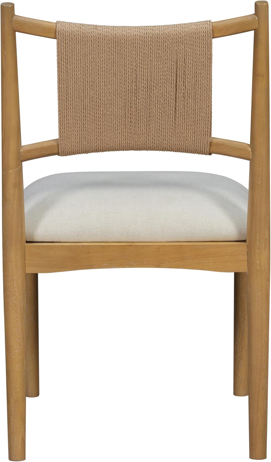 Christopher Knight Home Yudidi Mid Century Modern Dining Chairs Set of 2, Dining Room Chairs with Fabric Upholstery, Rubberwood Frame Kitchen Chairs with Paper Rope Backrest, Beige+Light Brown+Natural