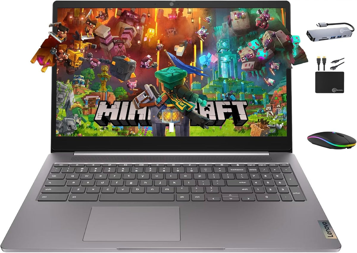 Lenovo Chromebook Flagship 15.6" FHD Laptop Computer for Business Student, Intel Celeron N4500, 4GB RAM, 320GB Storage (64GB eMMC+ 256GB Card), WiFi 6, Long Battery, Chrome OS +MarxsolAccessory
