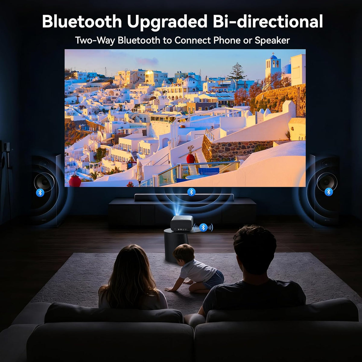 【2000 ANSI/4K Supported/30W Dolby/Official Apps】OS 2.0 Smart Projector with WiFi and Bluetooth, Portable Home Theater Movie Projector, AI Auto Focus & Keystone, 400'' Display Indoor/Outdoor Proyector