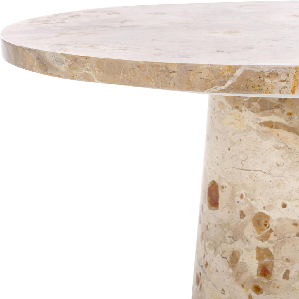 SAFAVIEH Furniture - Valentia Tall Marble Accent Table - Beige - Marble Top - Glam Stone Pedestal Design - Ideal for Living Room, Entryway, Dining Room, 20.5" W x 20.5" D x 23.5" H (SFV9703I)