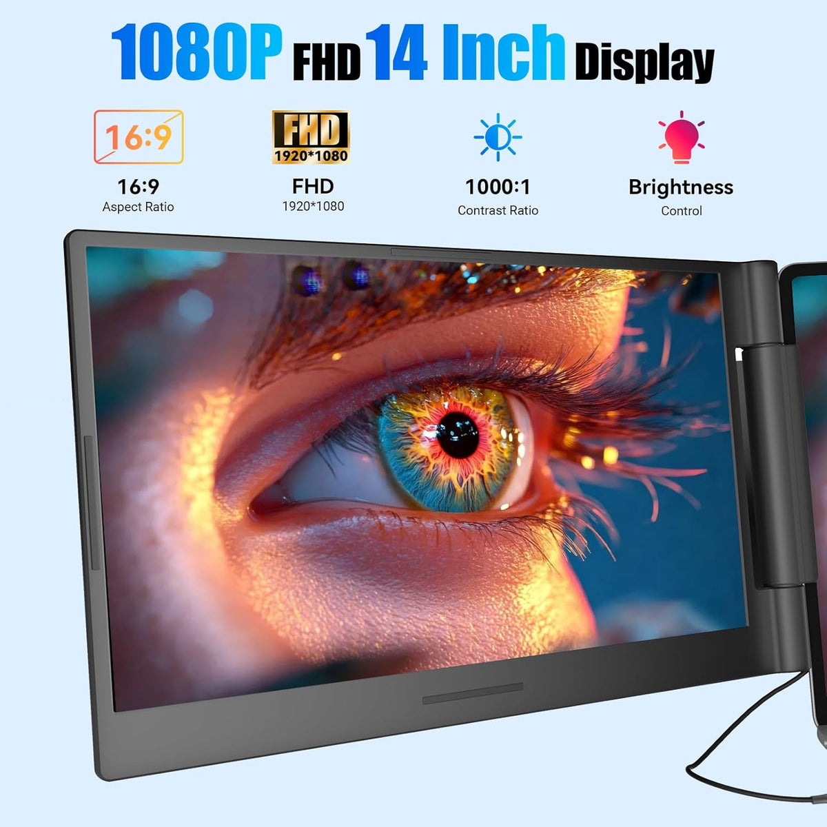 Funhill Laptop Screen Extender 14 inch Laptop Monitor Extender 1080P IPS, Triple Portable Monitor for Laptops 13-17.3" with Display/HDMI Port, Plug-Play Portable Screen for Windows/Chrome/Android
