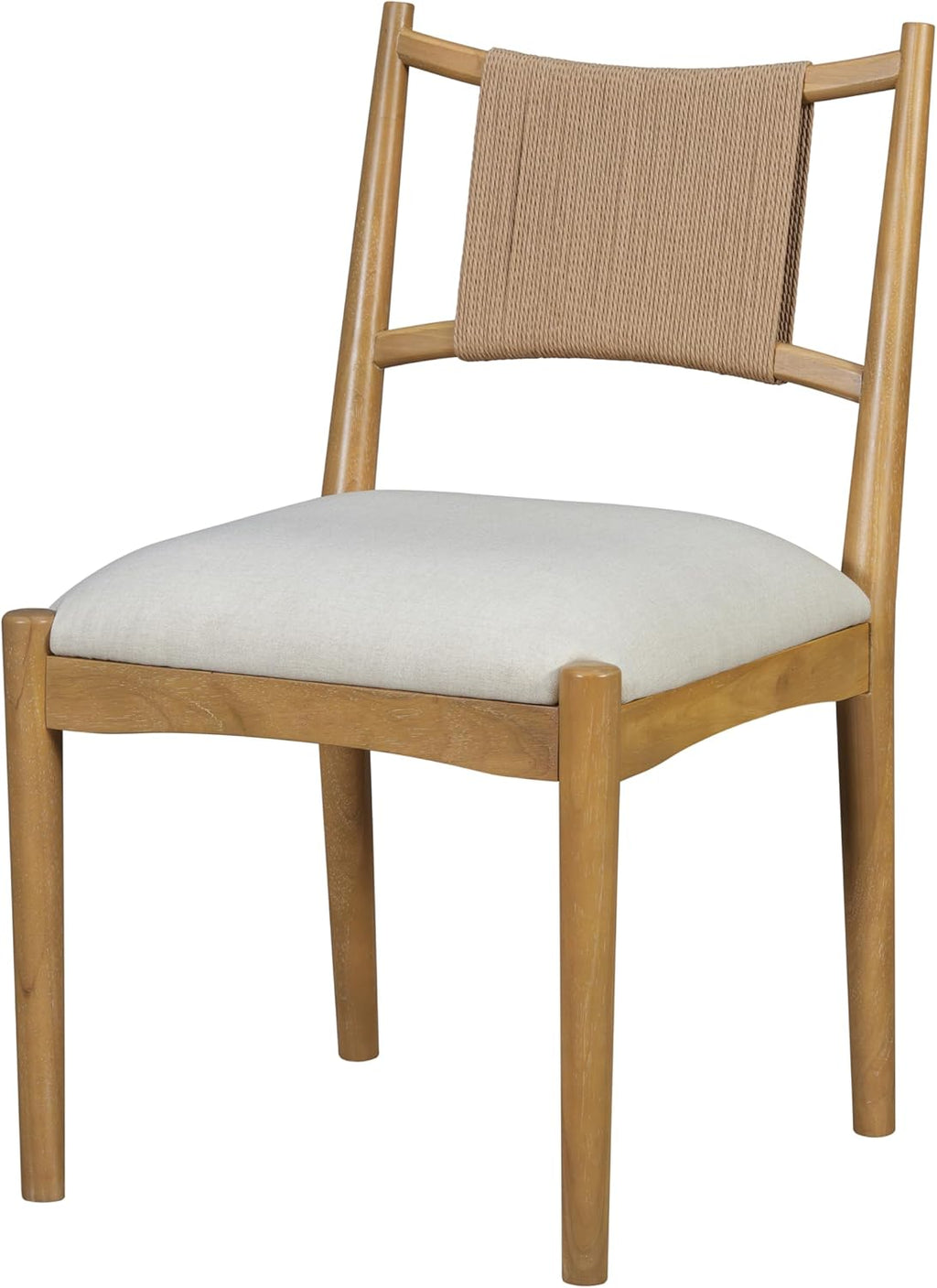 Christopher Knight Home Yudidi Mid Century Modern Dining Chairs Set of 2, Dining Room Chairs with Fabric Upholstery, Rubberwood Frame Kitchen Chairs with Paper Rope Backrest, Beige+Light Brown+Natural
