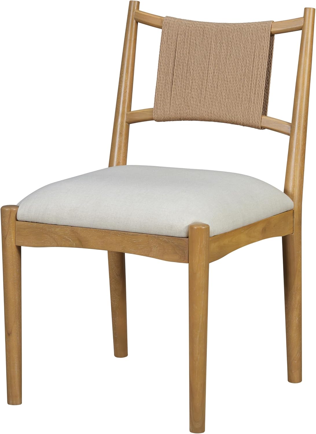 Christopher Knight Home Yudidi Mid Century Modern Dining Chairs Set of 2, Dining Room Chairs with Fabric Upholstery, Rubberwood Frame Kitchen Chairs with Paper Rope Backrest, Beige+Light Brown+Natural