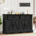 56" Large Wooden Buffet Cabinet with Storage, Modern Coffee Bar and Wine Bar, Wave Base Design, Multi-Purpose Buffet Table with Charging Station for Dining Room, Kitchen or Living Room, Black