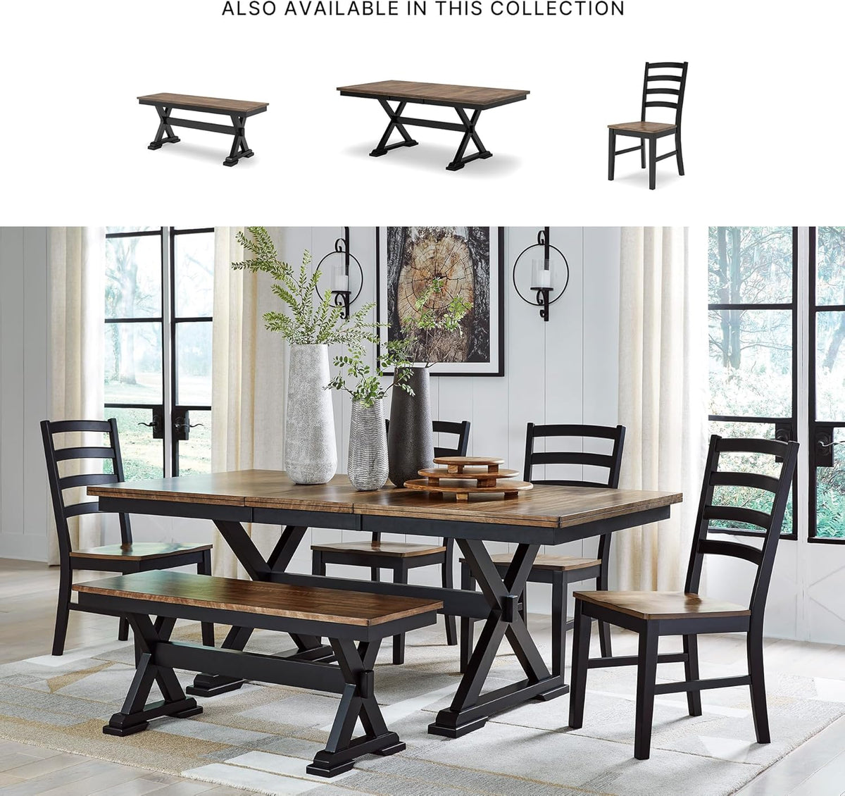 Signature Design by Ashley Wildenauer Dining Extension Table, Self-Storing Butterfly Leaf, Seats 8, Hardwood Solids, 40" W x 78" D x 30.13" H, Black & Dark Brown