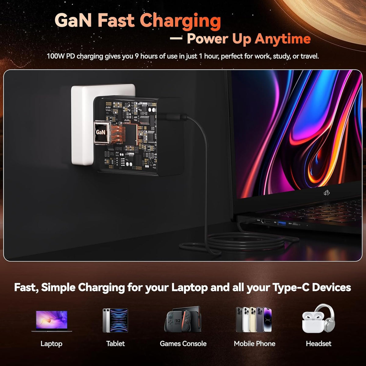 NIMO 17.3" Gaming Laptop, AMD Ryzen 7 7735HS (8C/16T, Up to 4.75GHz), 16GB DDR5 RAM, 256GB PCIe 4.0 SSD, 100W PD Fast Charging, FHD Display, Backlit KB, Fingerprint, SD Card Reader, Windows 11