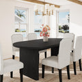 GarveeHome 7-Piece 70.8 Inch Oval Dining Table Set with Upholstered Dining Chairs, Kitchen Table with Wood Base, High Back Dining Chair with Wood Legs for Kitchen (1* Table + 6* Chairs, Black+Beige)