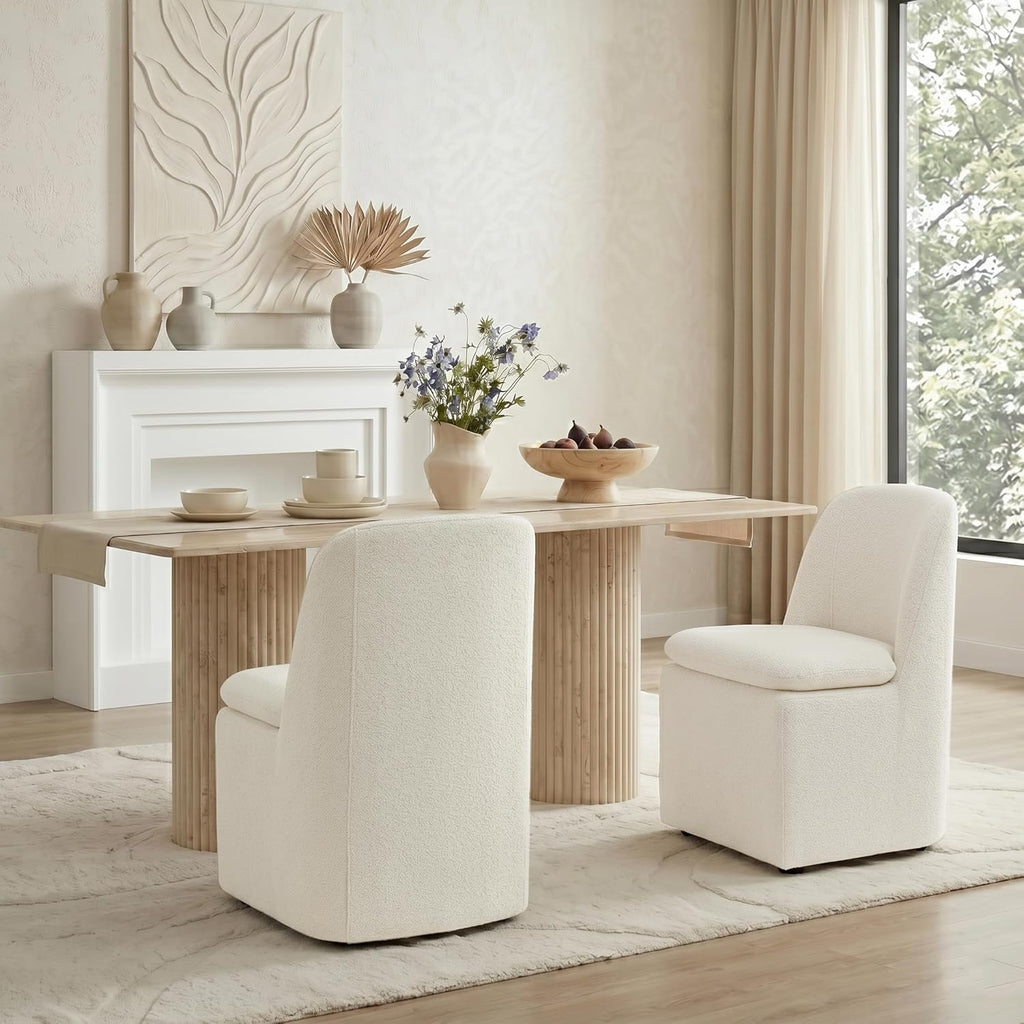 KISLOT Upholstered Dining Chairs Set of 4 with Hidden Casters, Modern Kitchen Chairs with Removable Washable Cover, Padded Dining Room Chairs with Chenille Velvet Fabric & Metal Frame, Beige