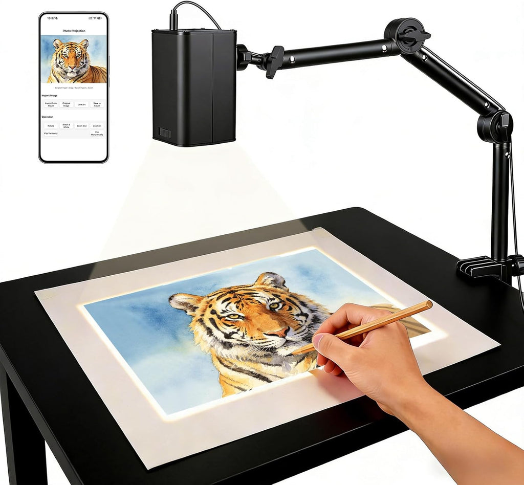 Art Projector for Tracing and Drawing - 5G WiFi & App-Free Web Control - Digital Sketch Projector with Stable Stand for Artists, Cookie Decor - Compatible with iOS/Android, Supports Online/Offline