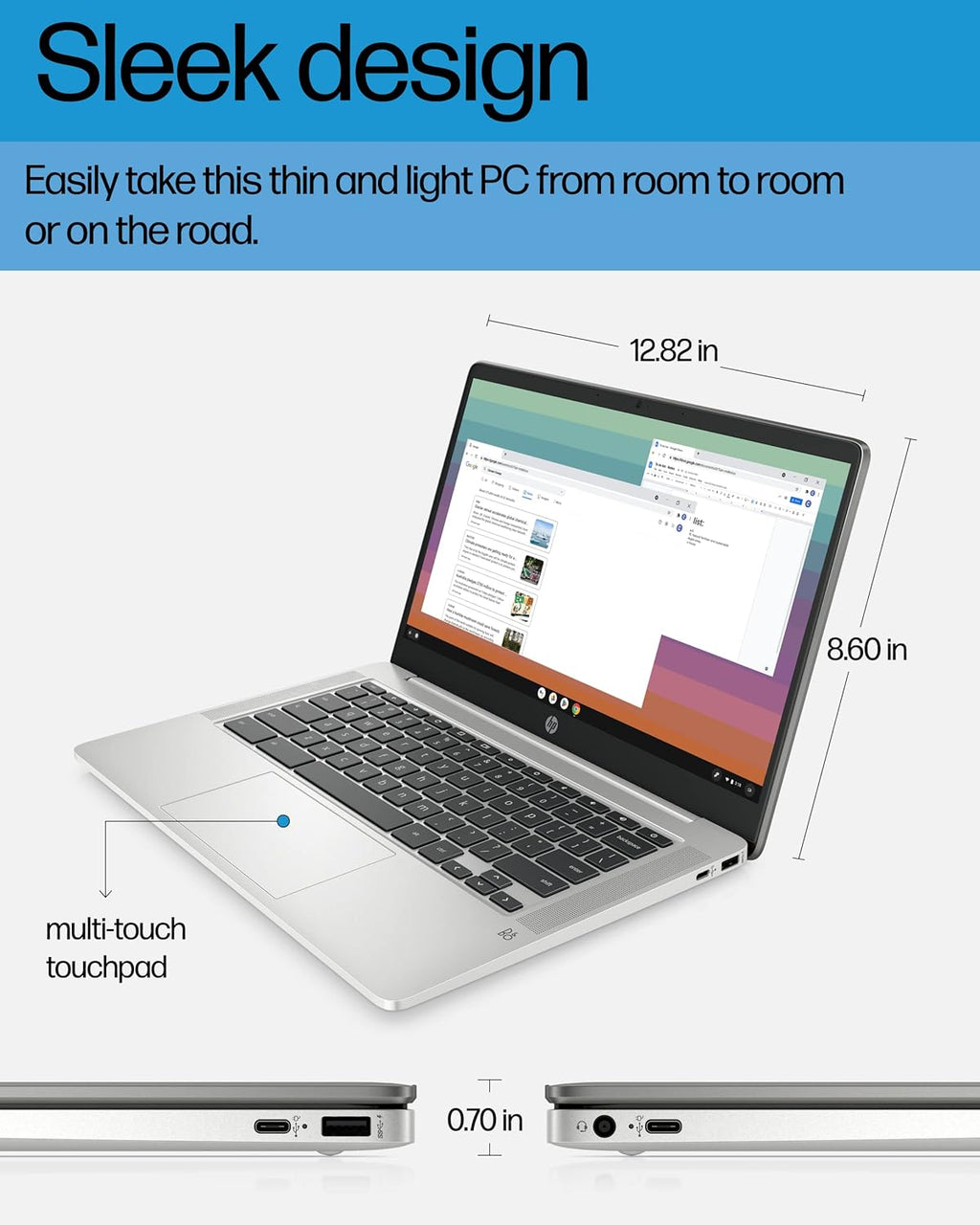 HP 14'' Chromebook Laptop, Intel Celeron N4120, 4 GB RAM, 64 eMMC, HD Display, Chrome OS, Intel UHD Graphics 600, Long Battery Life, Ash Gray Keyboard (14a-na0226nr, 2022, Mineral Silver) (Renewed)