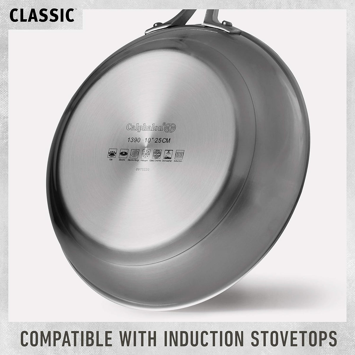 Calphalon Classic Stainless Steel Cookware Set, 10-Piece, Impact-Bonded Aluminum Base, Stay-Cool Handles, Oven Safe 450F, Silver