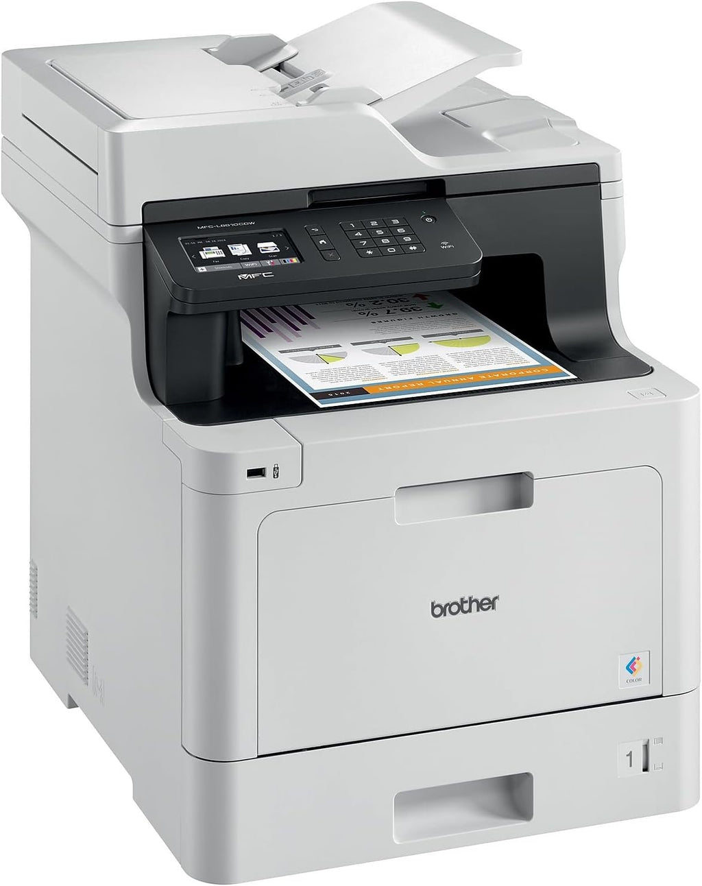 Brother Color Laser Printer, White Multifunction Printer, White, MFC-L8610CDW, Wireless Networking, Automatic Duplex Printing, Mobile Printing and Scanning, Works with Alexa