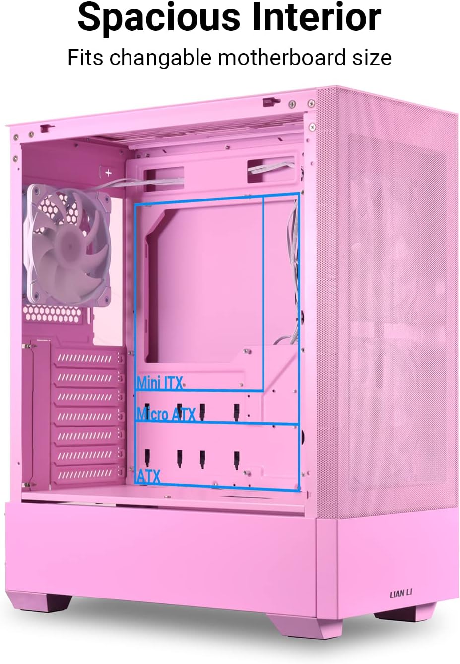LIAN LI High Airflow ATX PC Case, RGB Gaming Computer Case, Mesh Front Panel Mid-Tower Chassis w/ 3 ARGB PWM Fans Pre-Installed, USB Type-C Port, Tempered Glass Side Panel (LANCOOL 205 MESH C, Pink)