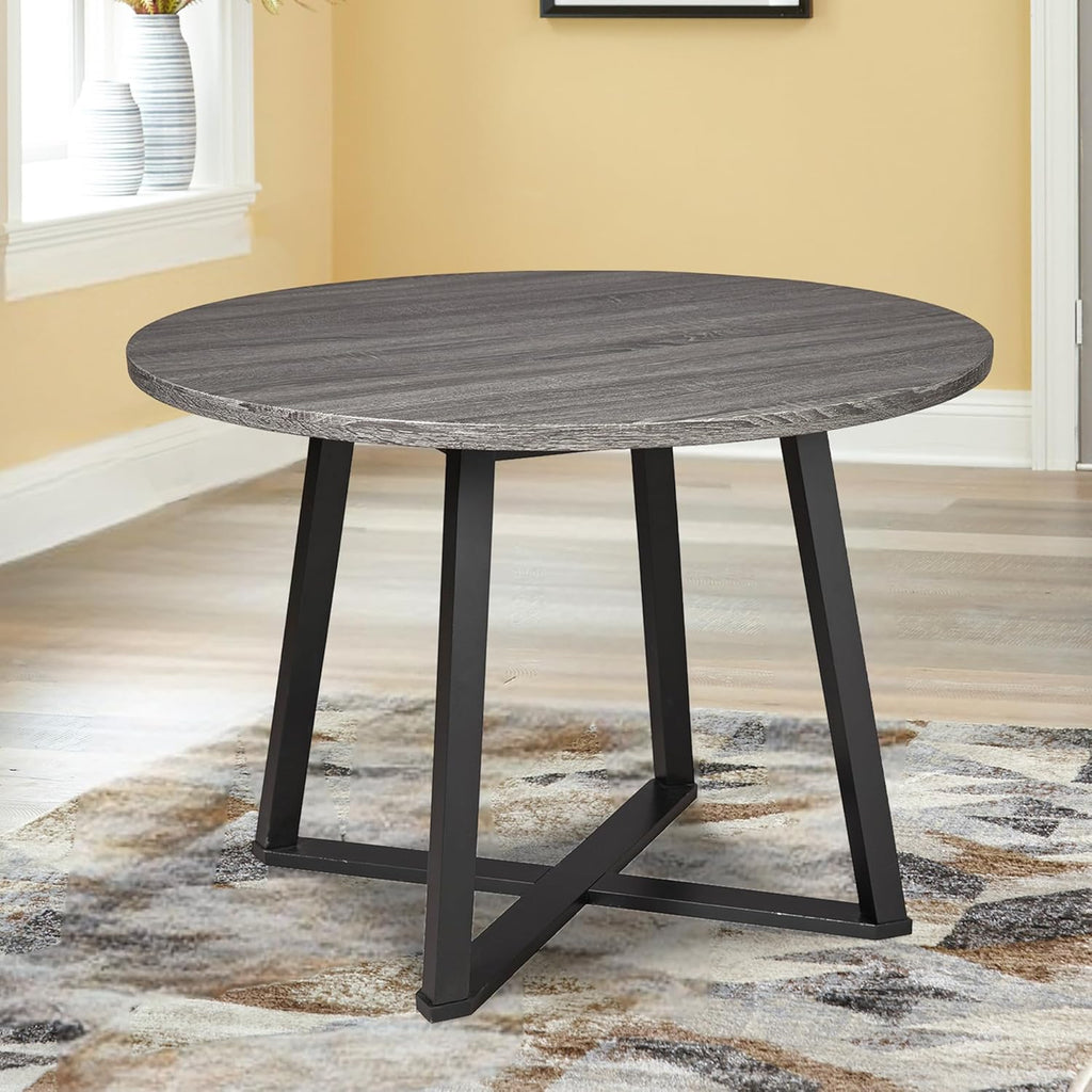 Signature Design by Ashley Centiar Mid Century Round Dining Room Table with Metal Legs, Gray & Black | Mid Century