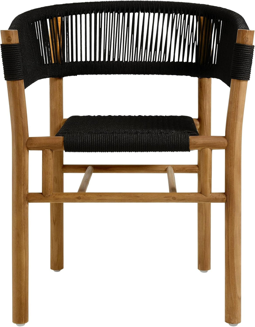 Modway Vienna Outdoor Patio Teak Wood Dining Armchairs with Curved Back Set of 2 in Natural Black – Weather-Resistant Woven Rope Patio Chairs – Stackable Outdoor Accent Chairs for Backyard, Garden