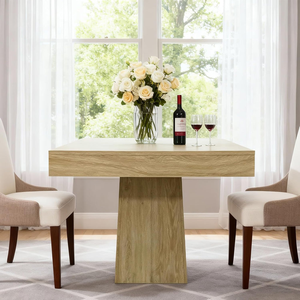 Garvee Square Dining Table for 4, 31.5'' Modern Wood Farmhouse Kitchen Table with Pedestal Base, Small Dining Tables for Kitchen, Living Room, Cafe, Apartment, Small Spaces, Natural Wood