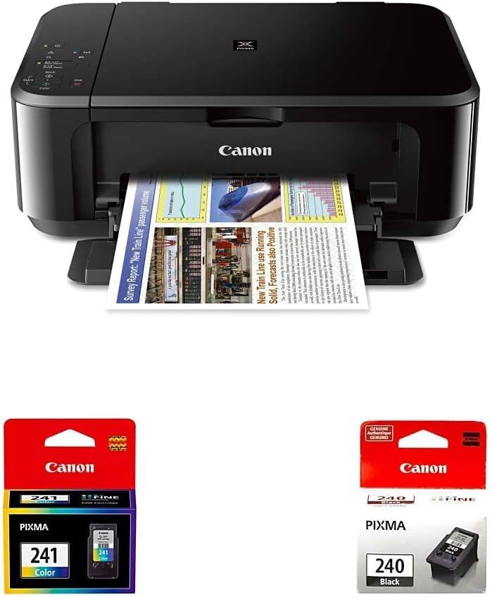 Canon Pixma MG3620 Wireless All-in-One Color Inkjet Printer with Mobile & Tablet Printing, Black - Canon CL-241 Color Ink & PG-240 Black