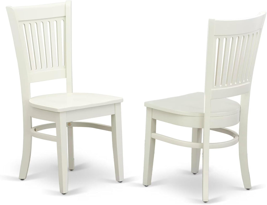 East West Furniture ANVA5-LWH-W 5 Piece Kitchen Table Set for 4 Includes a Round Dining Room Table with Pedestal and 4 Solid Wood Seat Chairs, 36x36 Inch, Linen White