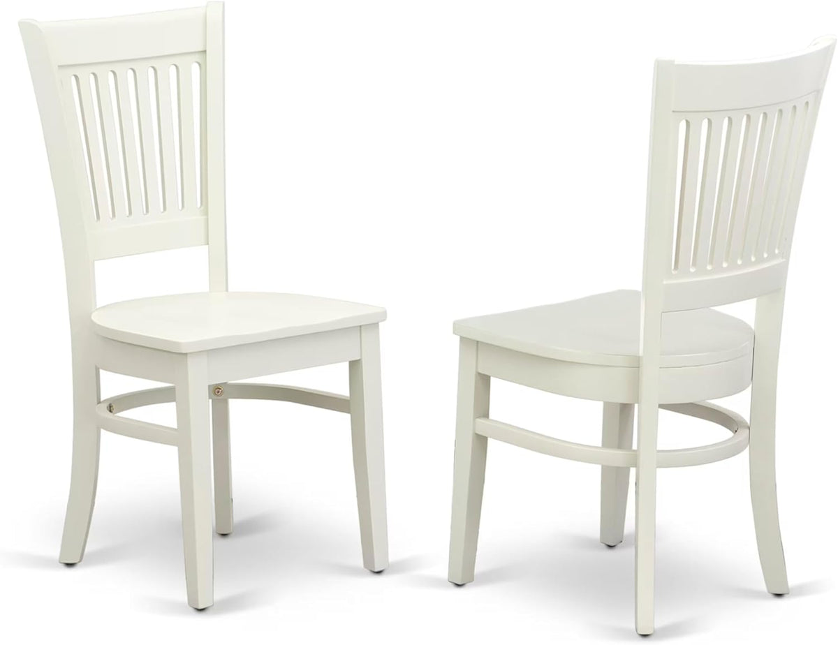 East West Furniture ANVA5-LWH-W 5 Piece Kitchen Table Set for 4 Includes a Round Dining Room Table with Pedestal and 4 Solid Wood Seat Chairs, 36x36 Inch, Linen White