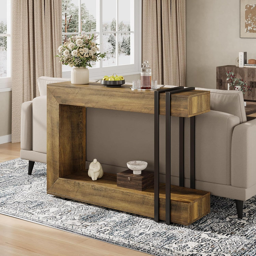 Einhomn 42.5" Console Table Behind Couch, 2-Tier Narrow Entryway Table with Storage, Wood Sofa Tables for Hallway/Entrance/Living Room/Foyer, Rustic Brown