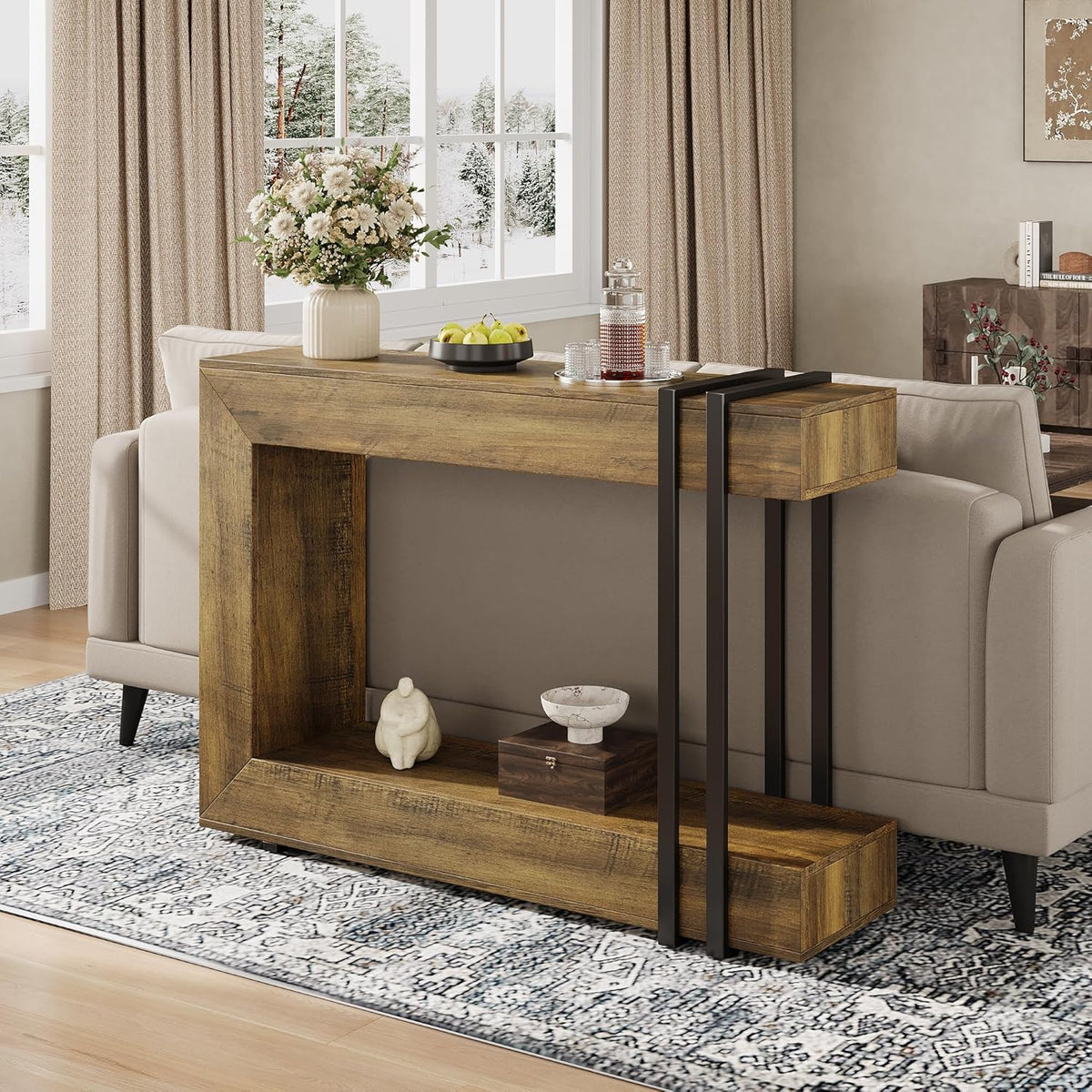 Einhomn 42.5" Console Table Behind Couch, 2-Tier Narrow Entryway Table with Storage, Wood Sofa Tables for Hallway/Entrance/Living Room/Foyer, Rustic Brown