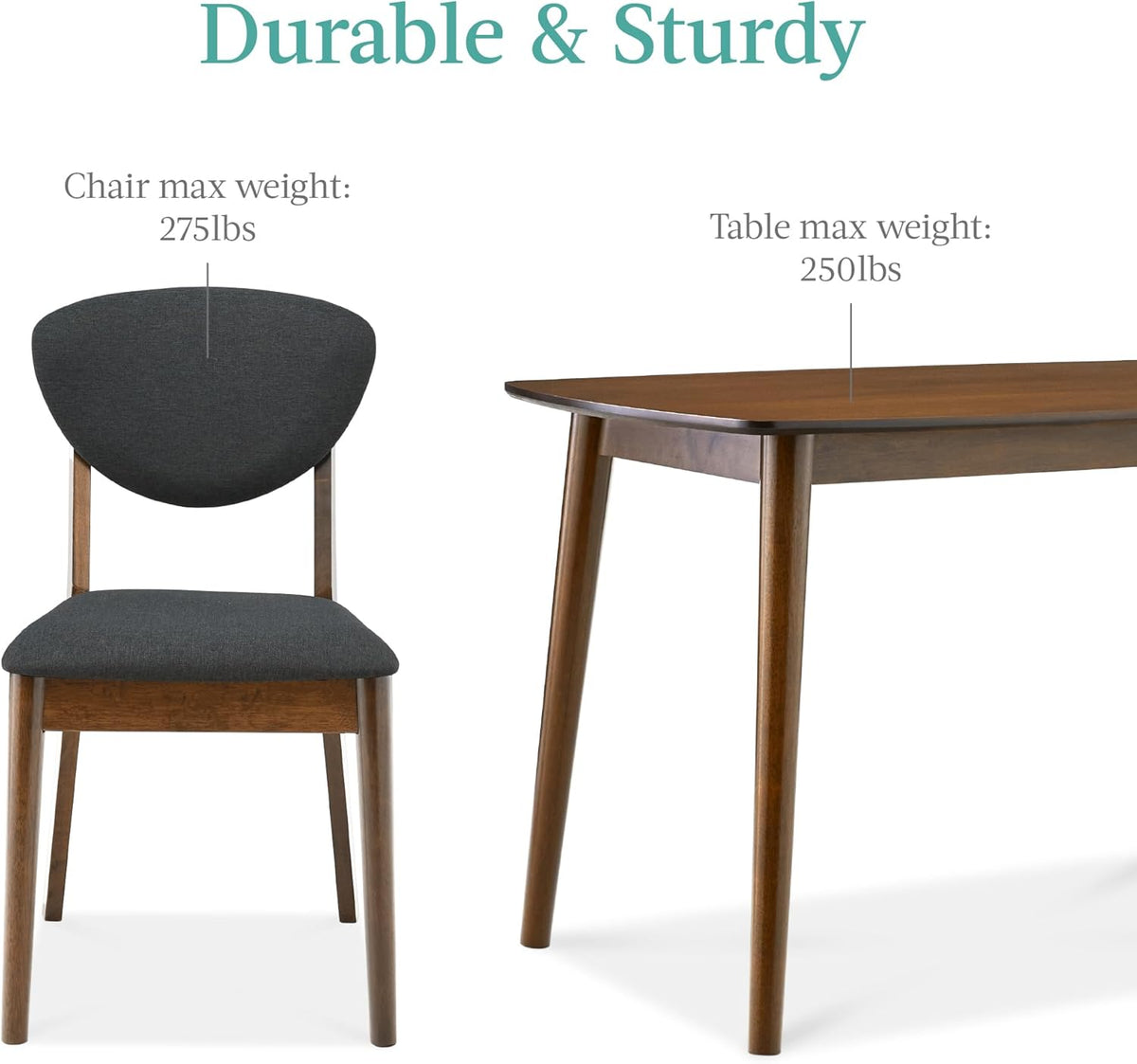 Best Choice Products 5-Piece Dining Set, Compact Mid-Century Modern Table & Chair Set for Home, Apartment w/ 4 Chairs, Padded Seats & Backrests, Wooden Frame - Walnut/Charcoal