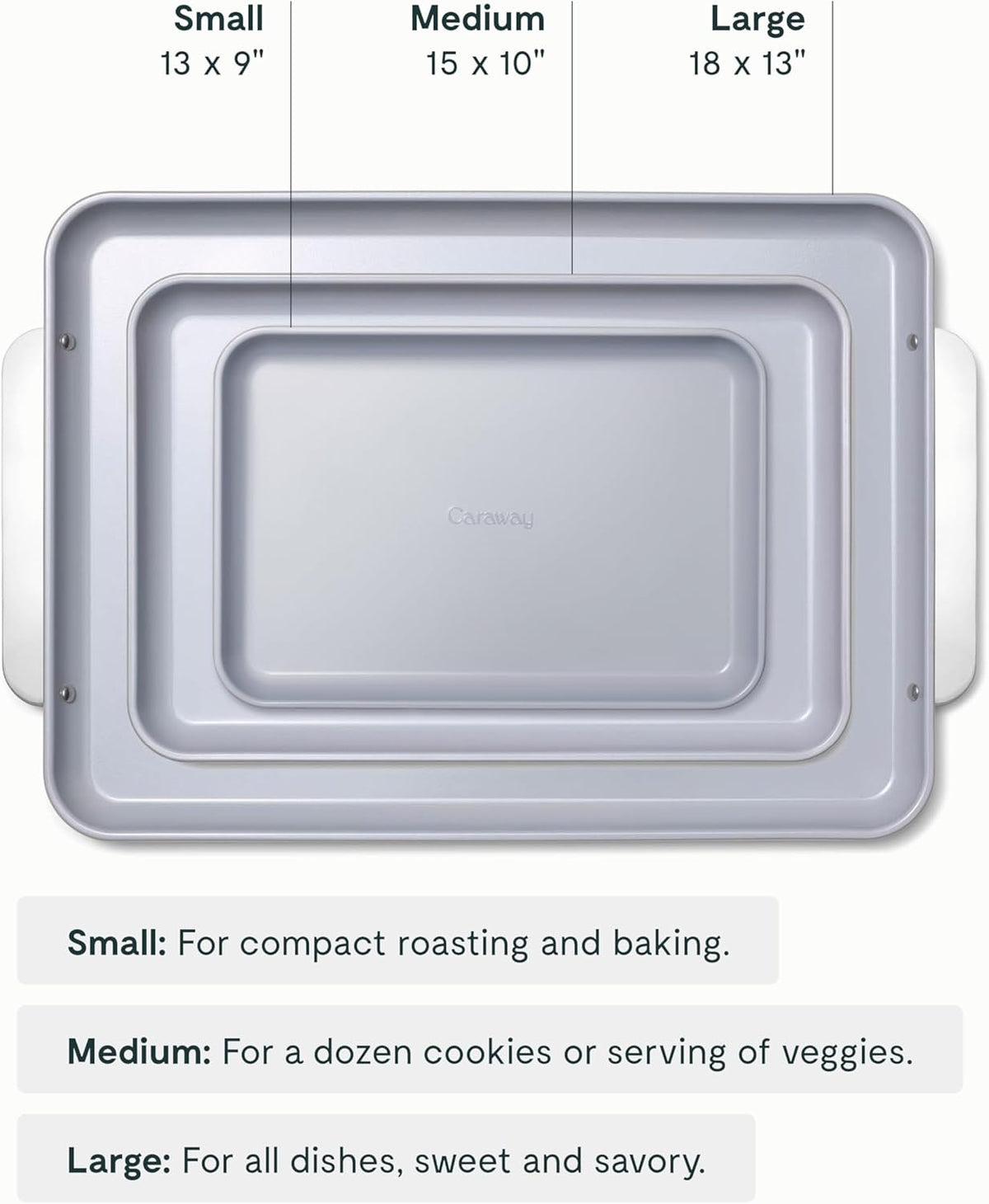 Caraway Non-Stick Ceramic Baking Sheet Trio - Naturally Slick Ceramic Coating - Non-Toxic, PTFE & PFOA Free - 18 x 13" Large, 15 x 10" Medium, & 9" x 13" Small - Cream