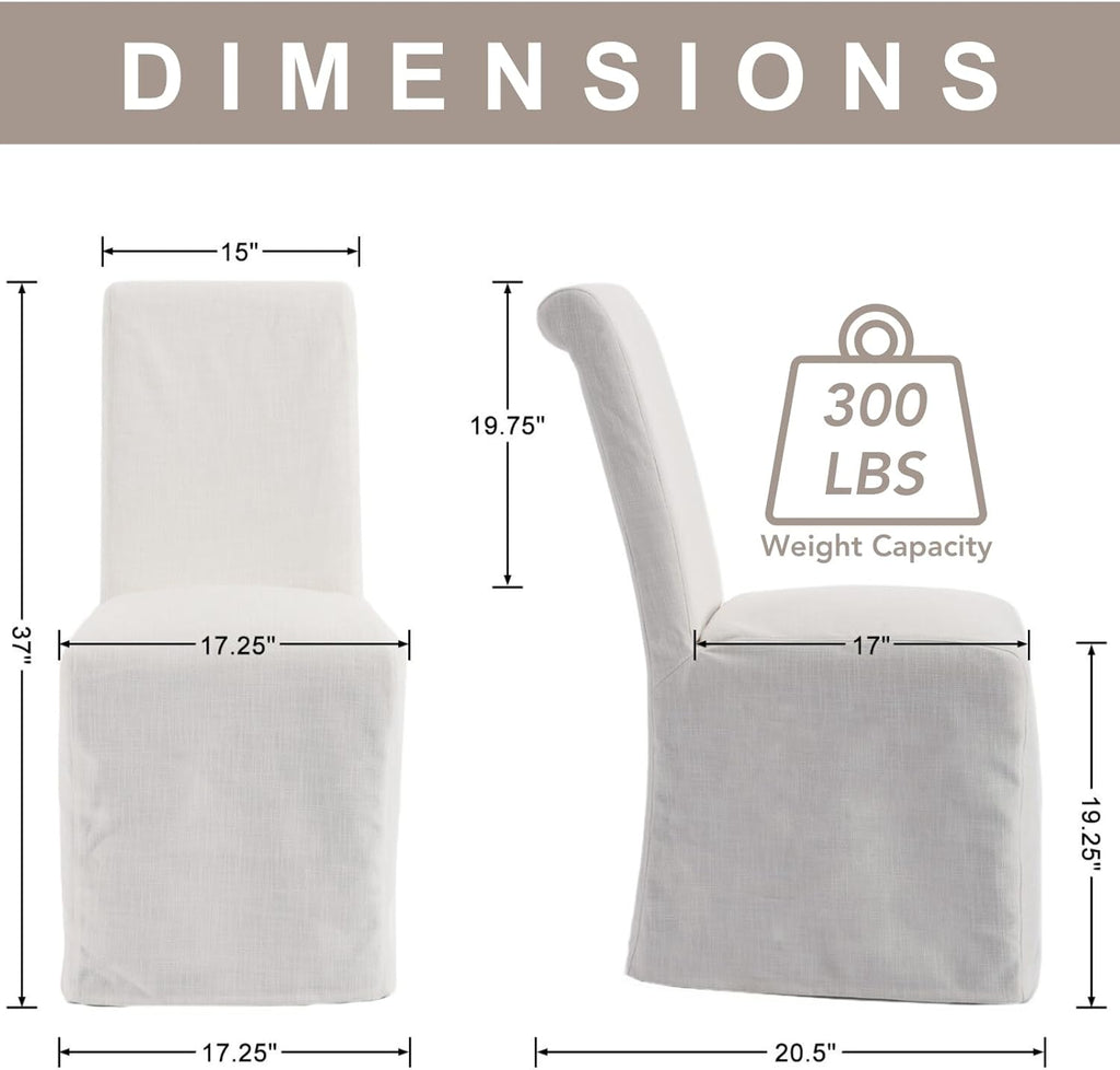 chairus Slipcovered Parsons Dining Chairs Set of 4, Upholstered Dining Room Chairs with Washable Linen Cover & High Back, Modern Farmhouse Wooden Side Kitchen Chairs, Cream White