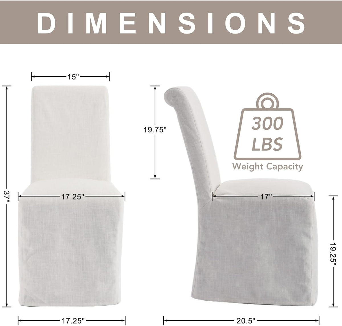chairus Slipcovered Parsons Dining Chairs Set of 4, Upholstered Dining Room Chairs with Washable Linen Cover & High Back, Modern Farmhouse Wooden Side Kitchen Chairs, Cream White