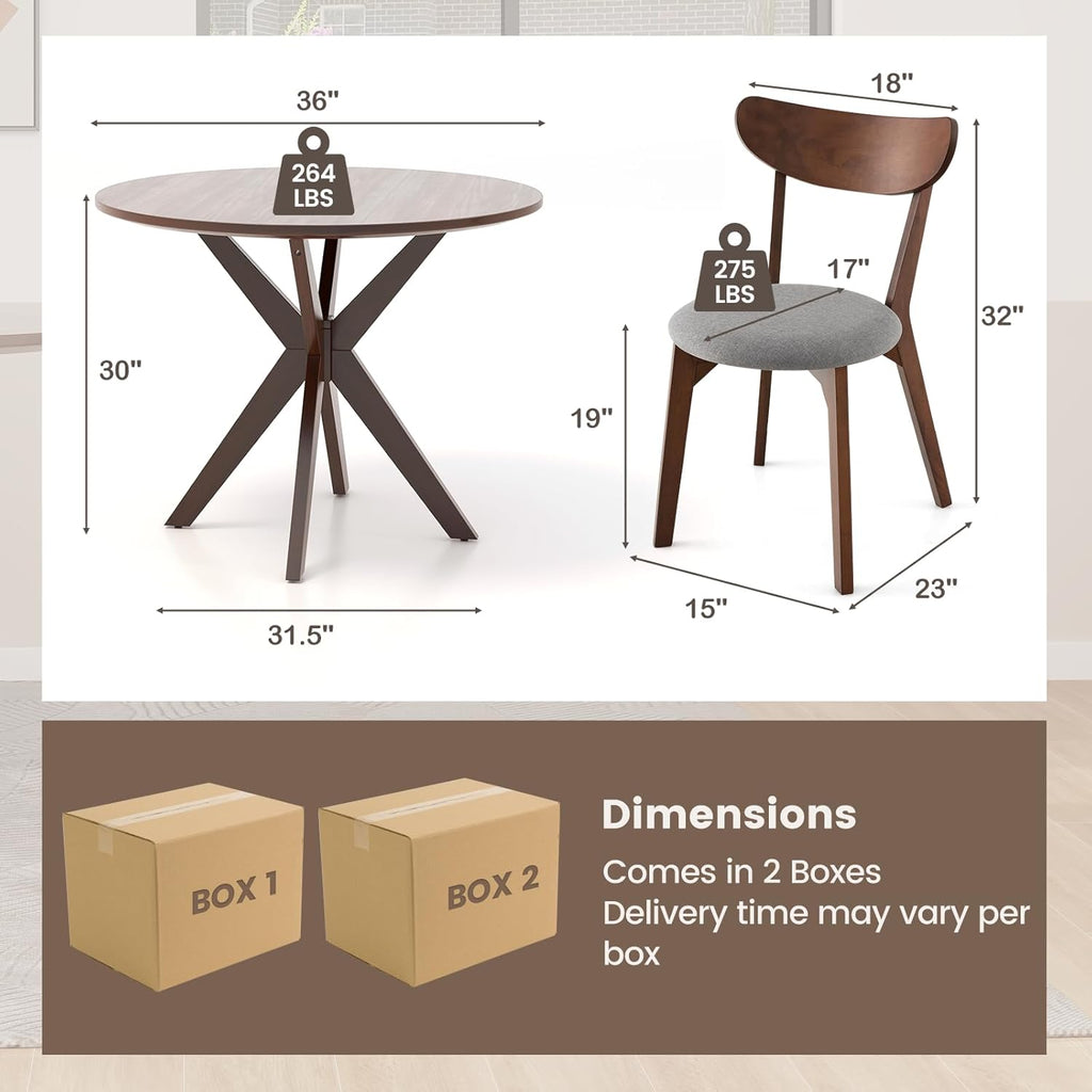 POWERSTONE 5-Piece Dining Table Set for 4, 36" Kitchen Table & 2 Chairs with Cushioned Seats, Mid-Century Dining Table Set for Small Spaces, Living Room, Apartment
