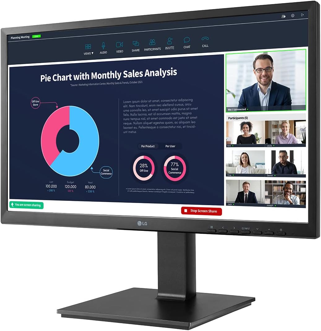 LG Electronics LG 24BP75CP-B 24 Inch Professional PC Screen - IPS Panel FHD (1920x1080), 5ms GtG 75Hz, Stand with Multiple Settings, Speakers, Webcam (2MP) and Built-in Microphone, USB-C (65W)