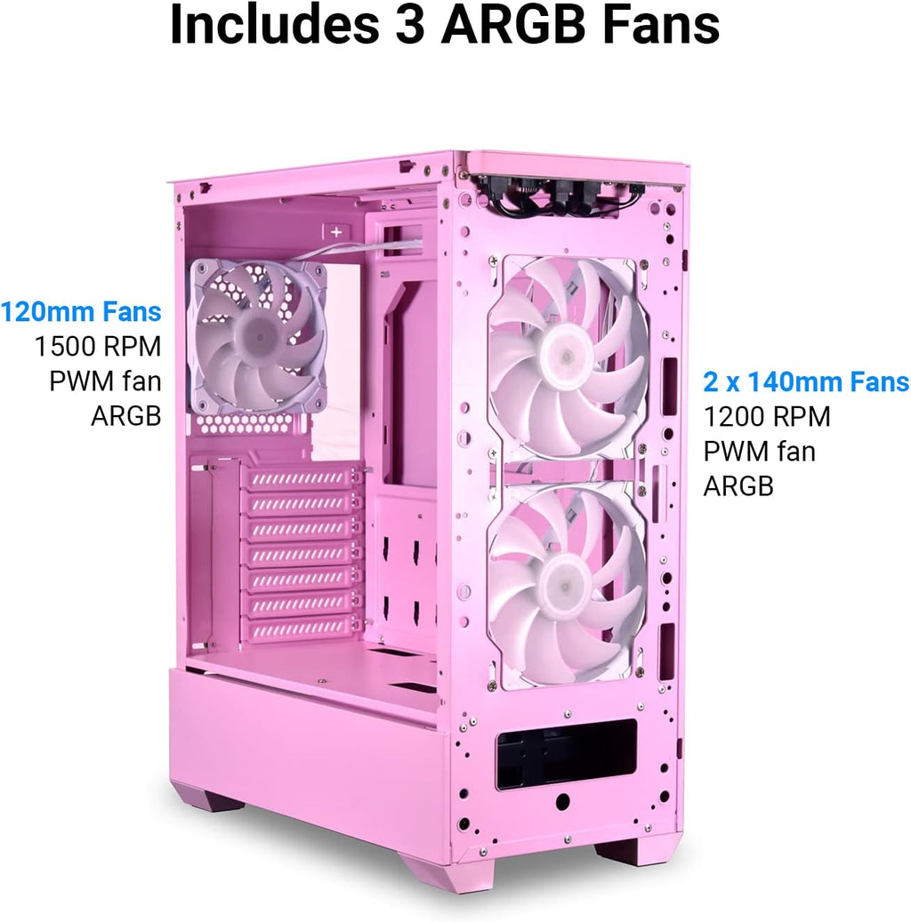 LIAN LI High Airflow ATX PC Case, RGB Gaming Computer Case, Mesh Front Panel Mid-Tower Chassis w/ 3 ARGB PWM Fans Pre-Installed, USB Type-C Port, Tempered Glass Side Panel (LANCOOL 205 MESH C, Pink)